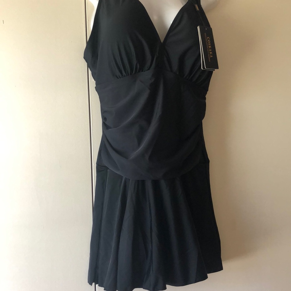 COSKAKA Women's One Piece Skirt Swimwear Ruched Retro.
